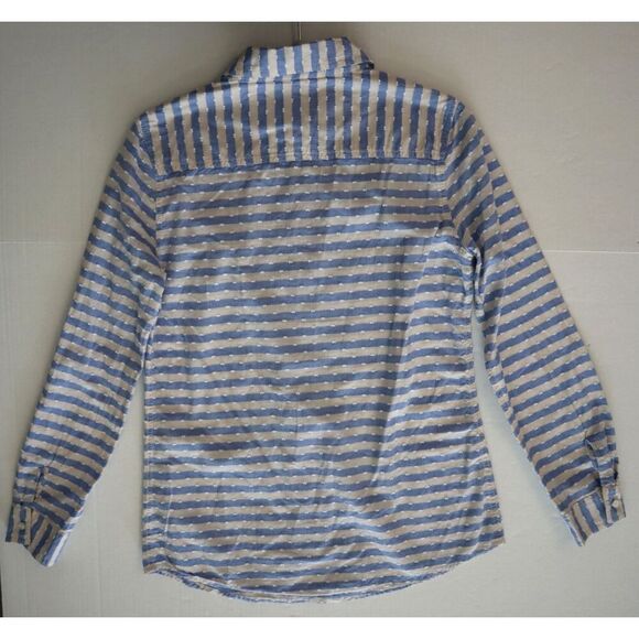 J. McLaughlin Women's Sz S Blue/Cream Striped Swiss Dot Button-Up L/S Shirt - Picture 6 of 6